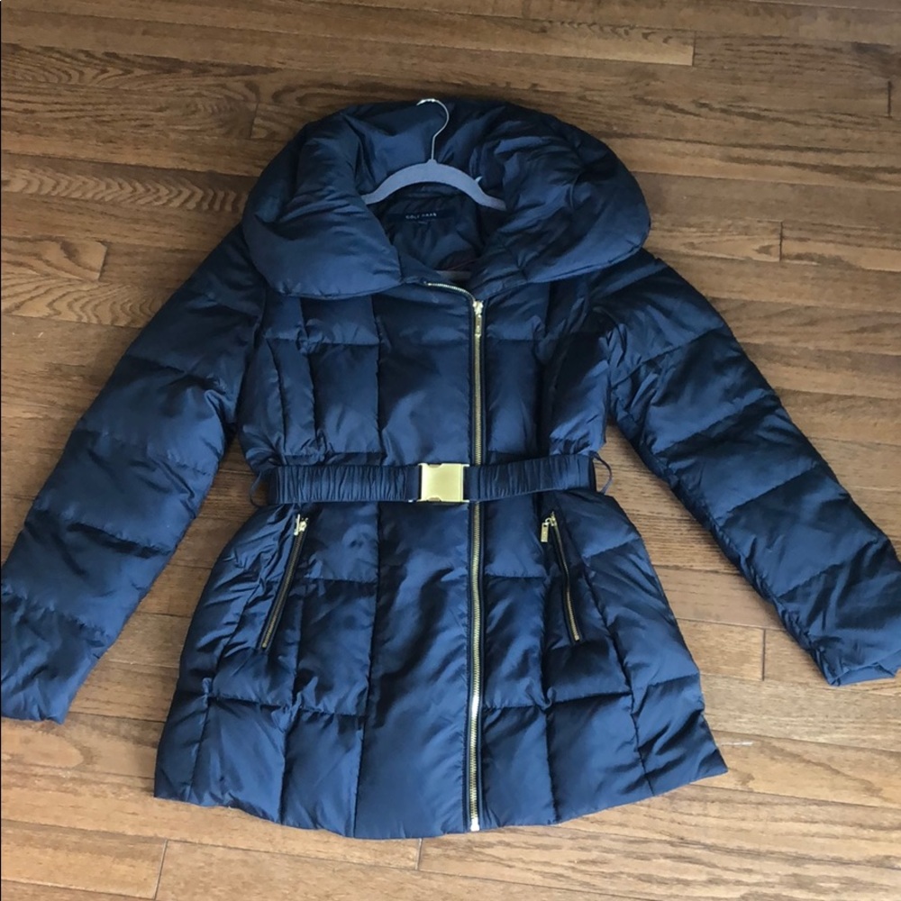 Cole Haan Dark Blue Puffer Coat with Metallic Accents M